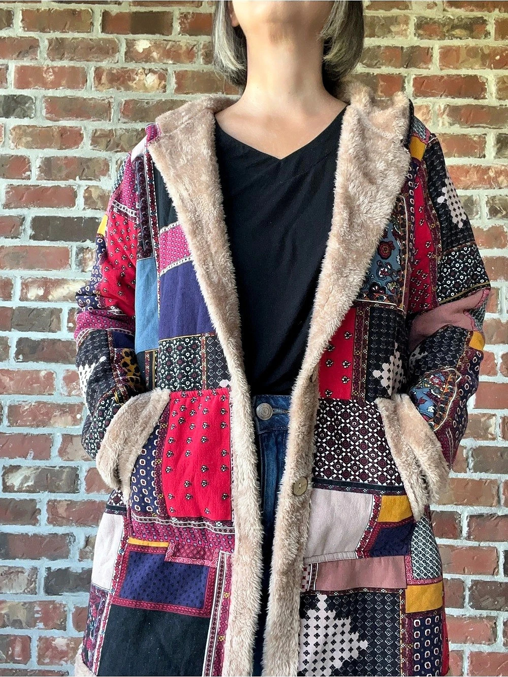 Patchwork Faux Fur Jacket XL Like New